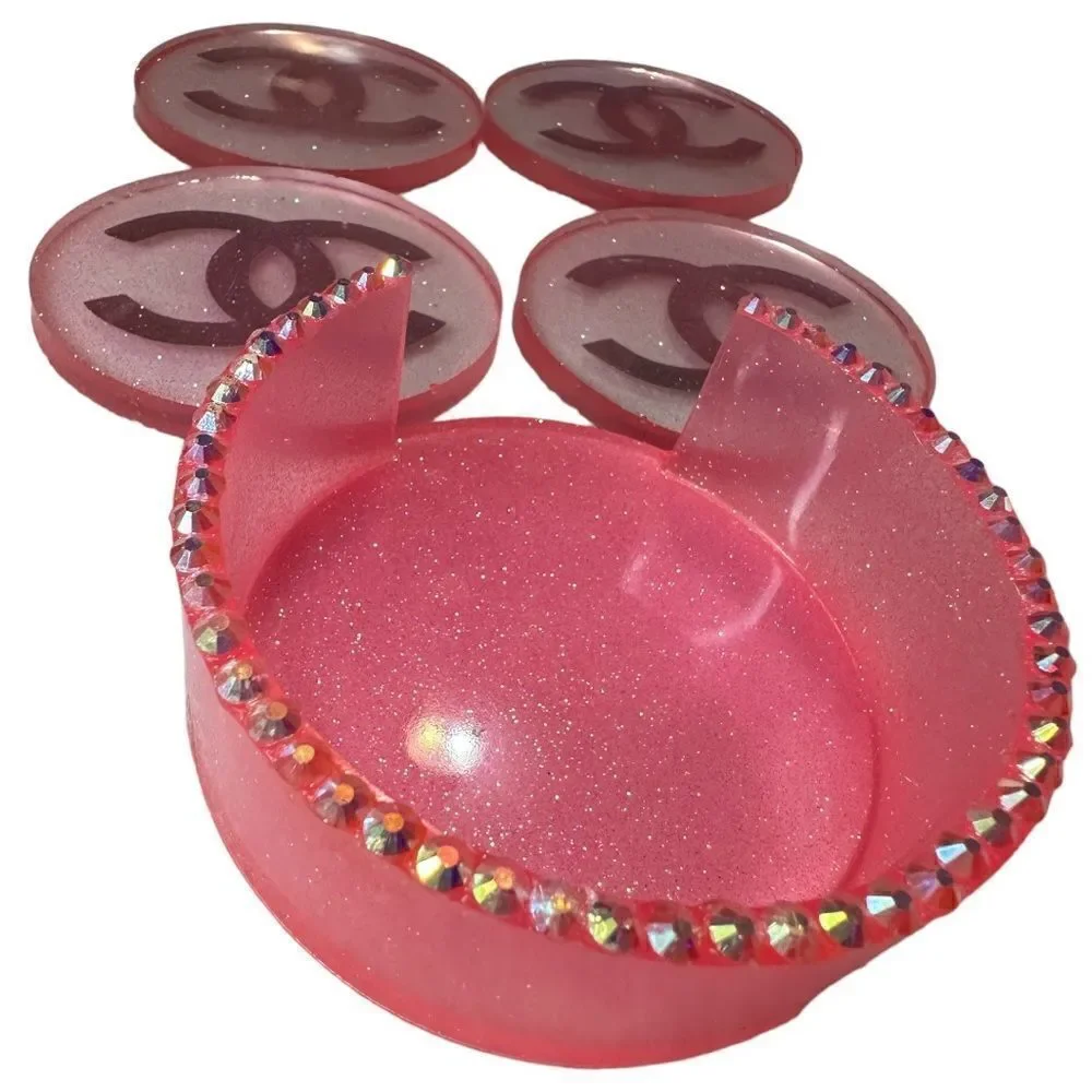 Pink Glitter Resin Coasters / Circle Shapes Handmade Resin. Ch= Monogr…